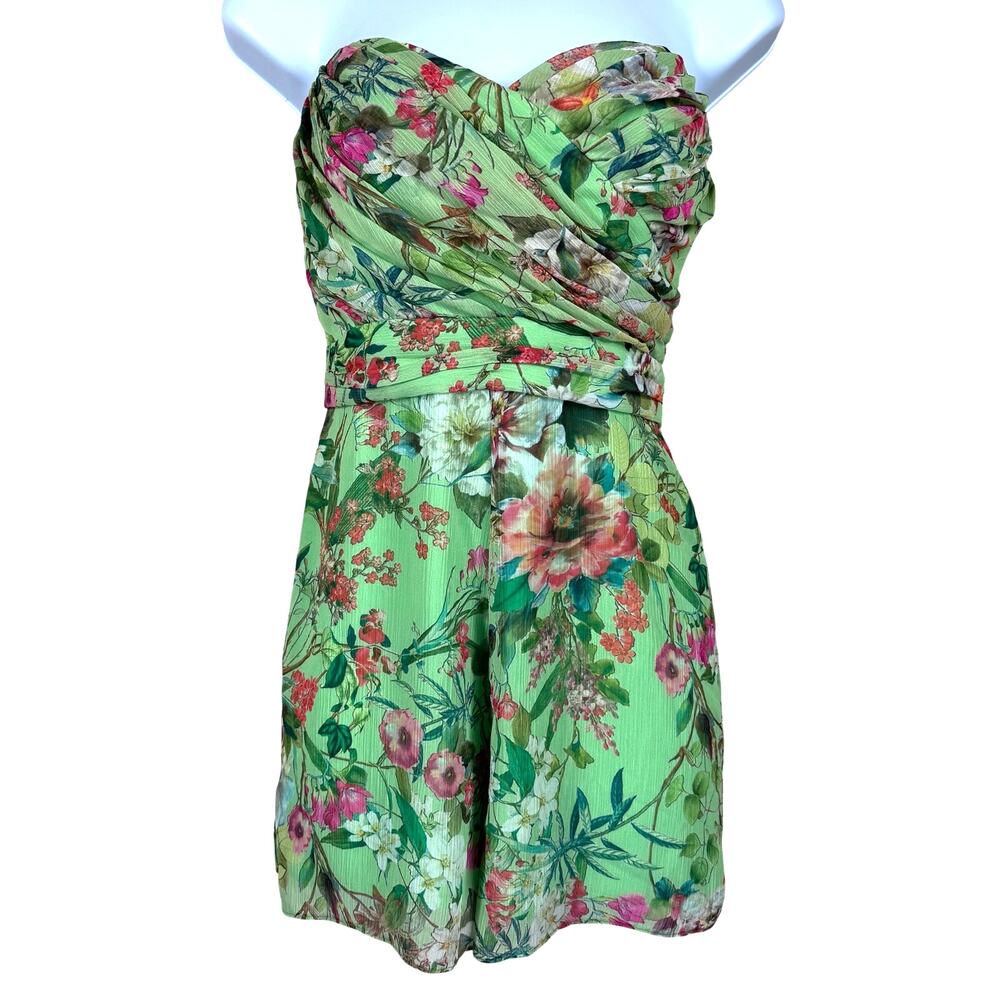 Jay Godfrey Lydia Sweetheart Neckline Faux Wrap‎ Tropical Print Romper Women's 2